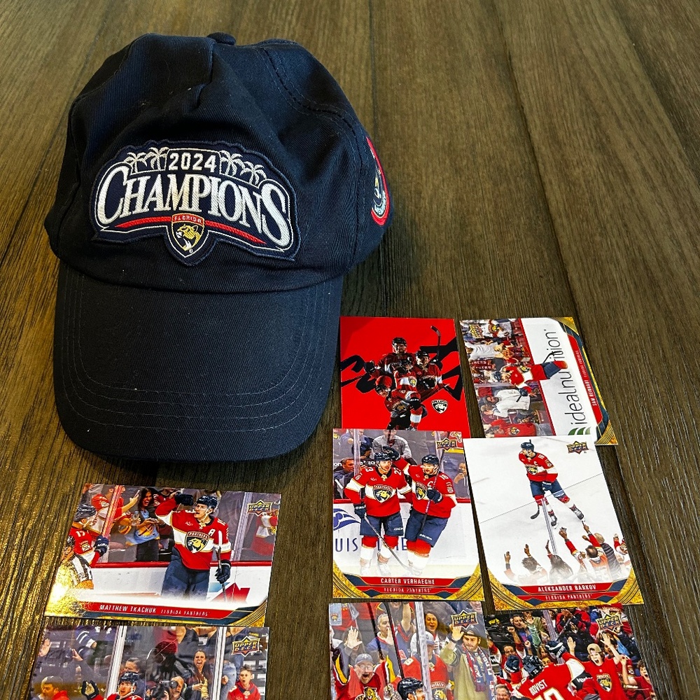 Florida Panthers 2024 Champions Cap + Player Trading Card Set – Limited Edition!